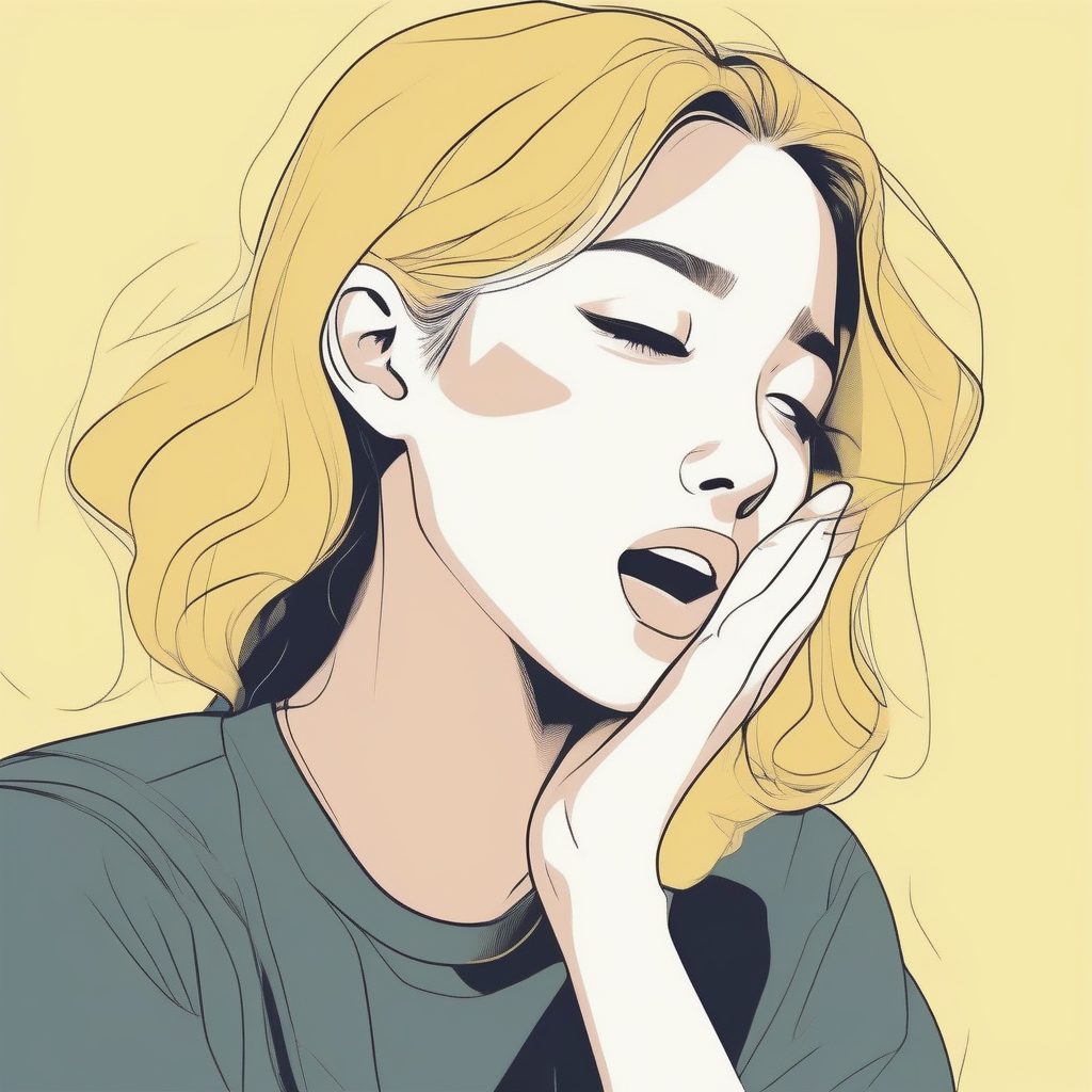 慵懒之美：二次元少女打哈欠的柔和极简肖像