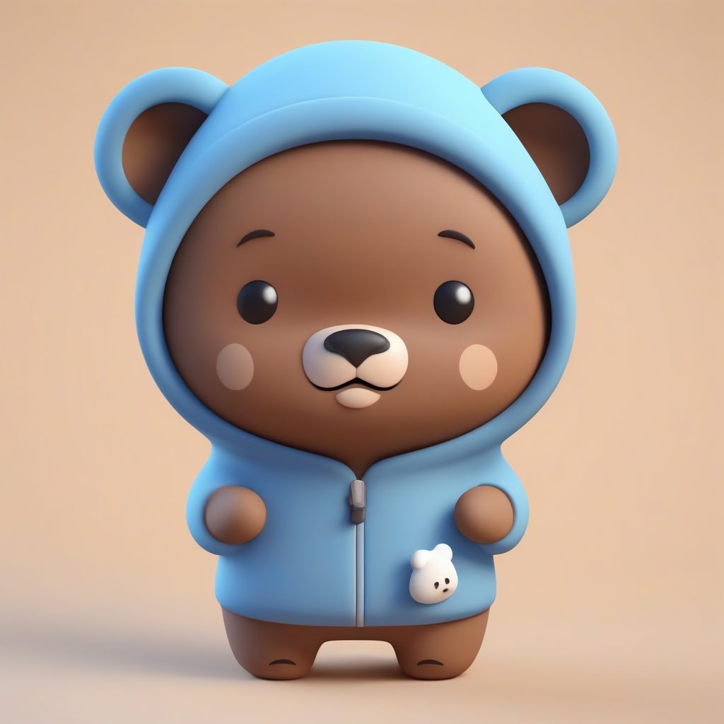 慵懒治愈系Q版睡衣熊:高品质3D粘土全身立绘,暖灰纯色背景 1 慵懒治愈系Q版睡衣熊:高品质3D粘土全身立绘,暖灰纯色背景