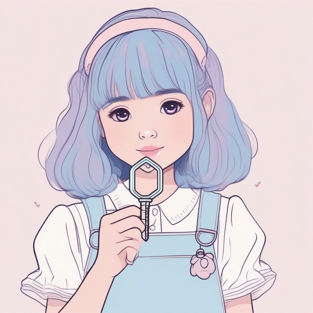 拥有秘密钥匙的极简女孩：微带神秘感的柔和涂鸦