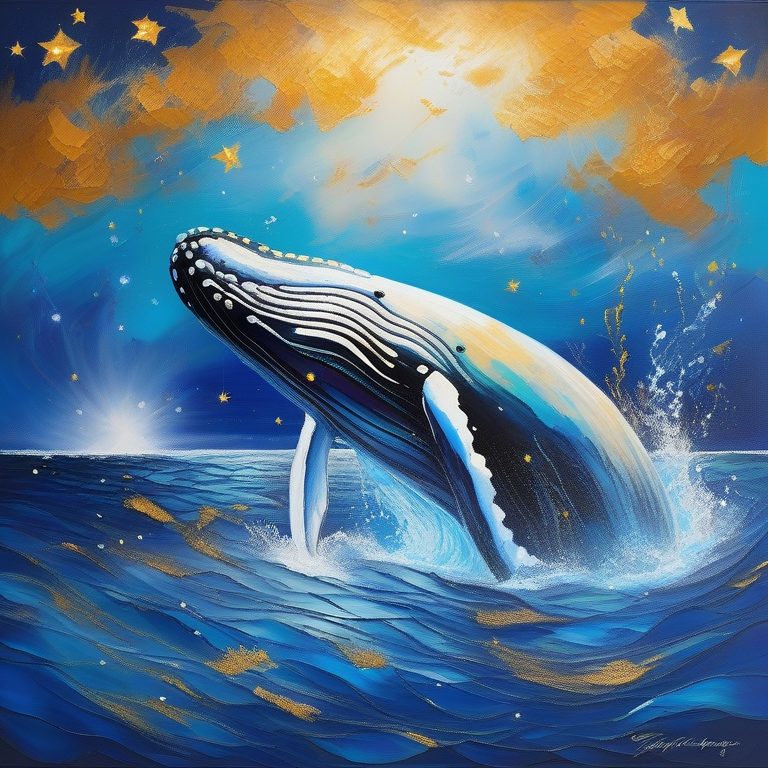 油画厚涂抽象发光鲸鱼