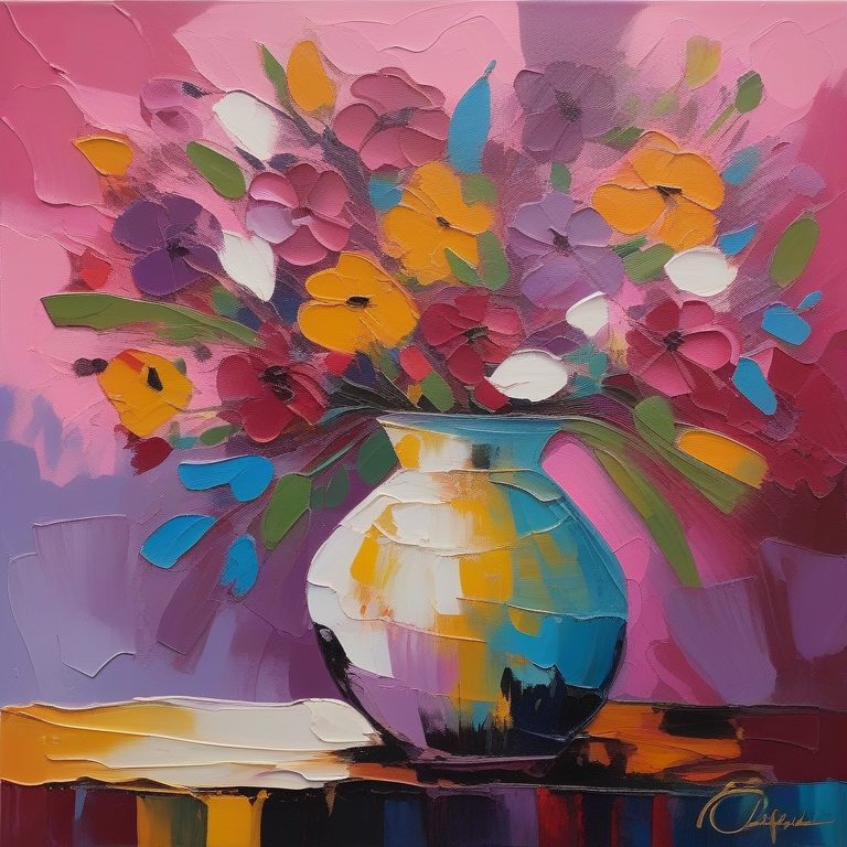 油画厚涂现代静物花瓶