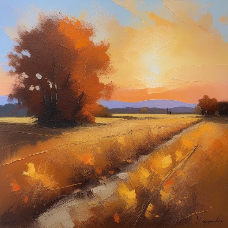 油画印象派浪漫秋日田园风光