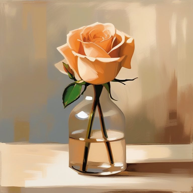 油画印象主义极简花瓶玫瑰