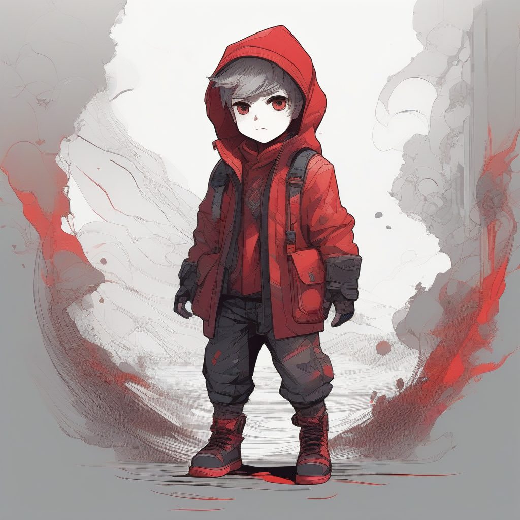 有机海洋纹理：Q版男孩的故障艺术美学全身像