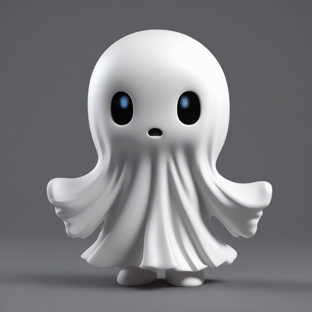 幽灵宝宝Q版：3D粘土全身站立渲染，纯黑色背景提示词