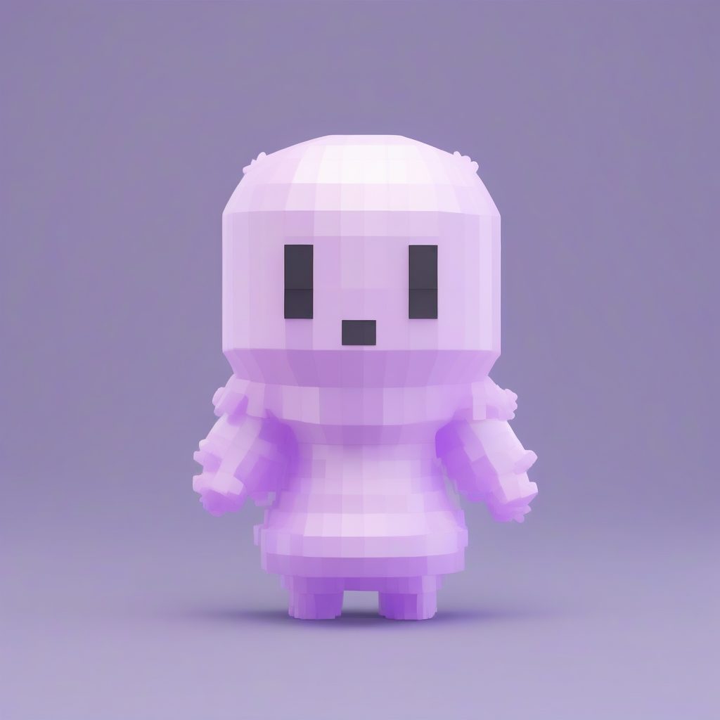 幽灵像素Q版：漂浮姿态与深紫色纯色背景AI提示词