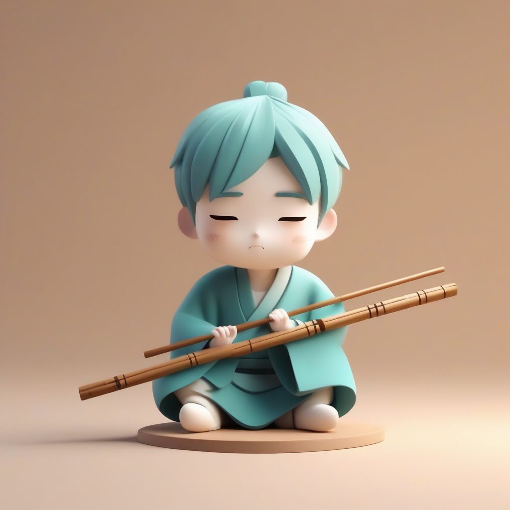 幽竹清音：Pop Mart盲盒Q版竹笛少年全身站立照