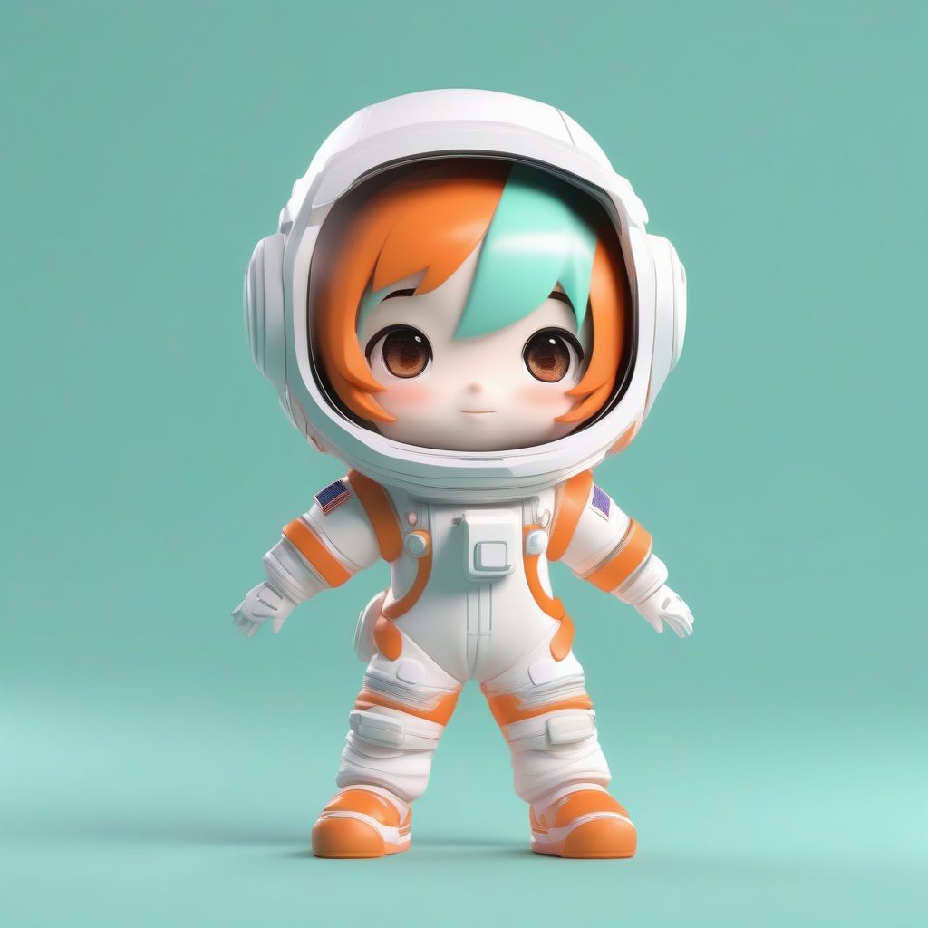 宇航服Q版女孩：双臂兴奋挥舞的陶瓷光洁度3D提示词