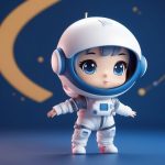 宇航员Q版手办:逼真磨砂质感全身渲染,深蓝太空背景 7 yu hang yuan q ban shou ban bi zhen mo sha zhi gan quan shen xuan ran shen lan tai kong bei jing