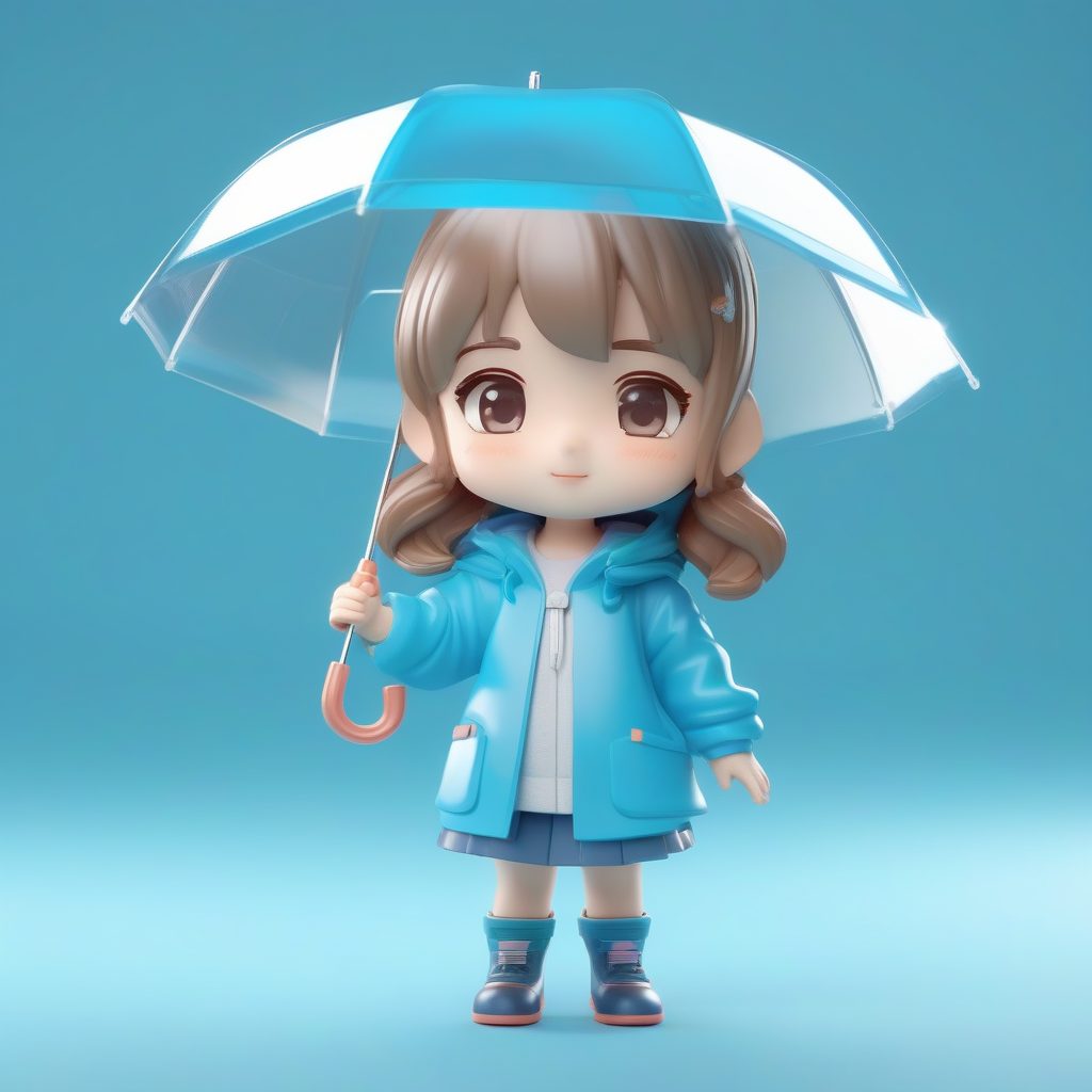 雨季JK少女：透明雨伞Q版盲盒粘土3D渲染