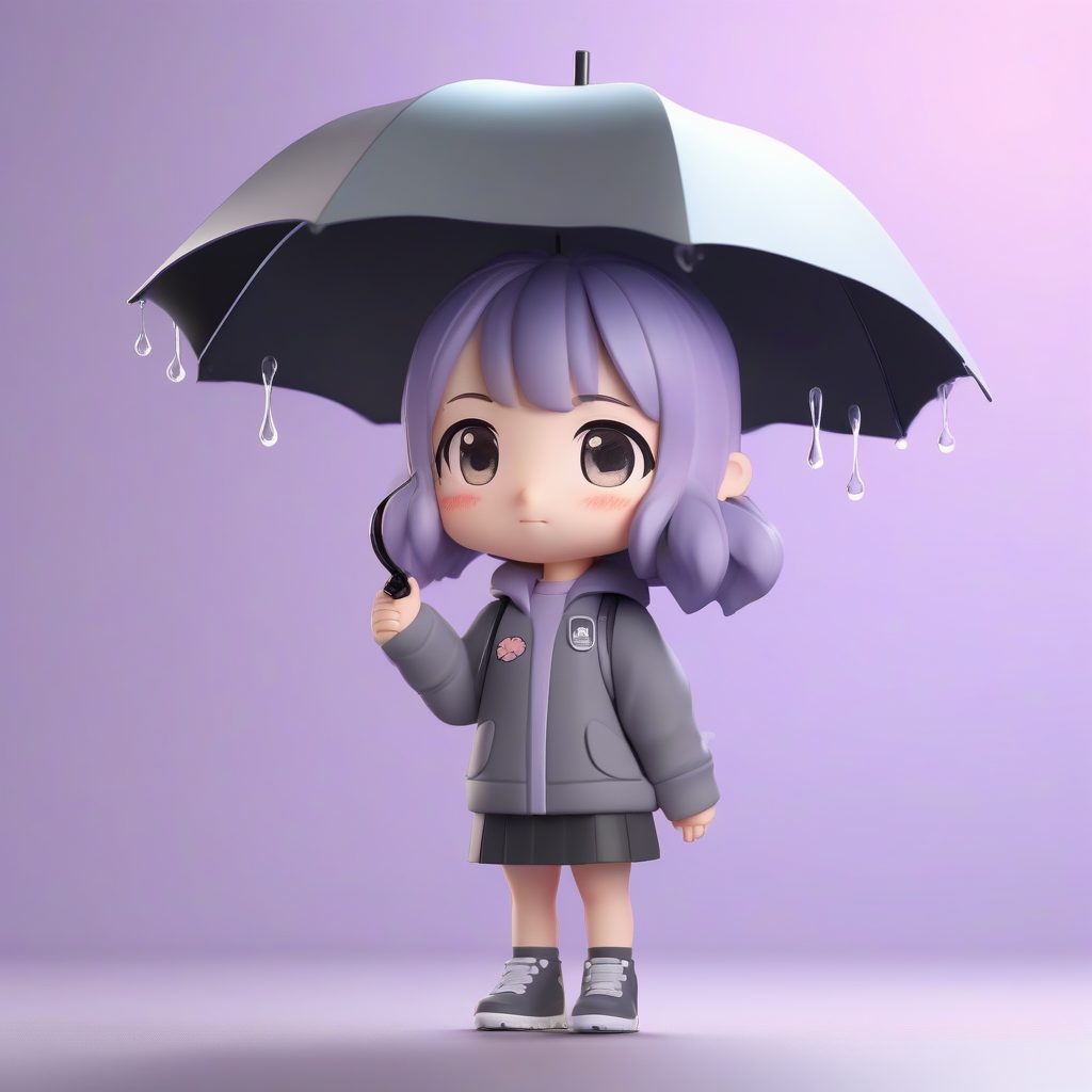 雨季透明雨伞JK：C4D高光线追踪粘土手办全身像