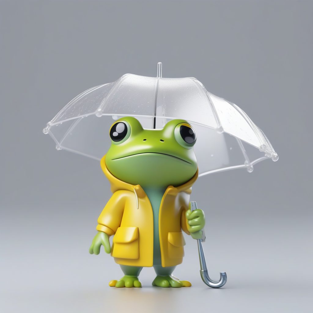 雨天青蛙Q版手办:粘土质感全身立绘与极简灰色背景 35 雨天青蛙Q版手办:粘土质感全身立绘与极简灰色背景