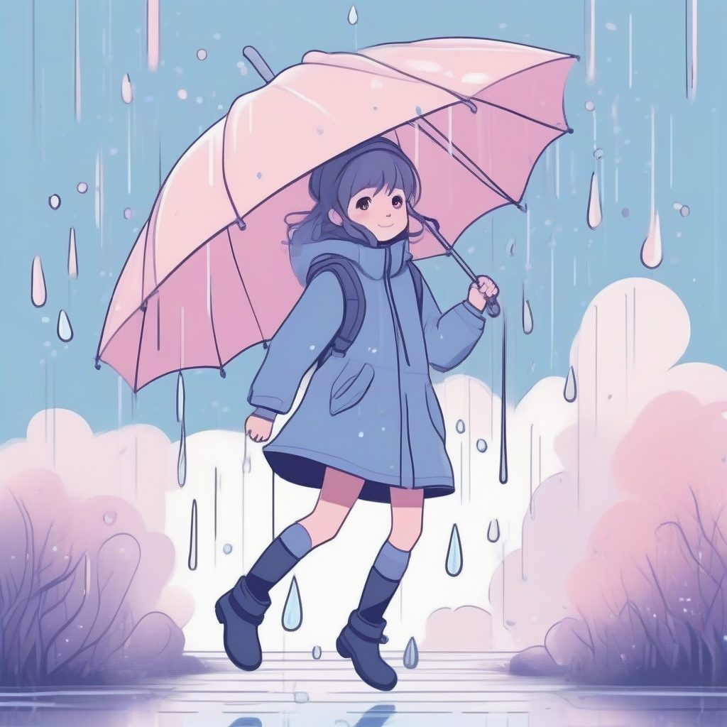 雨天水坑里的无忧少女：穿着雨靴的可爱涂鸦