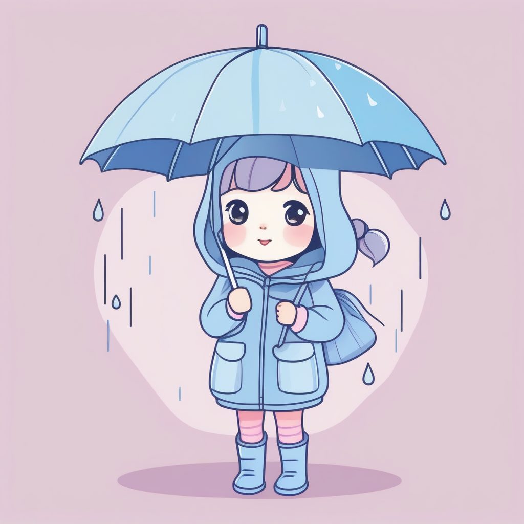 雨中嬉戏Q版女孩:手持小伞的俏皮动作 1 雨中嬉戏Q版女孩:手持小伞的俏皮动作