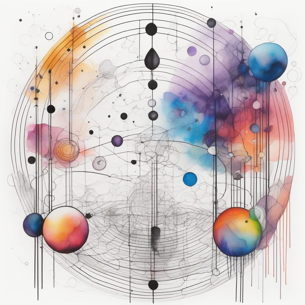 宇宙神圣几何：星体轨道与彩虹墨水的抽象图