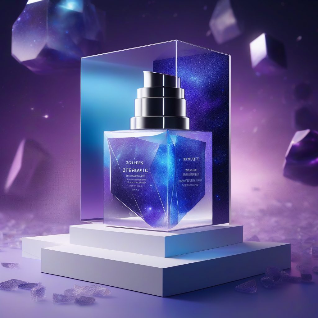 宇宙星云精华液：破碎晶体概念护肤包装动态构图