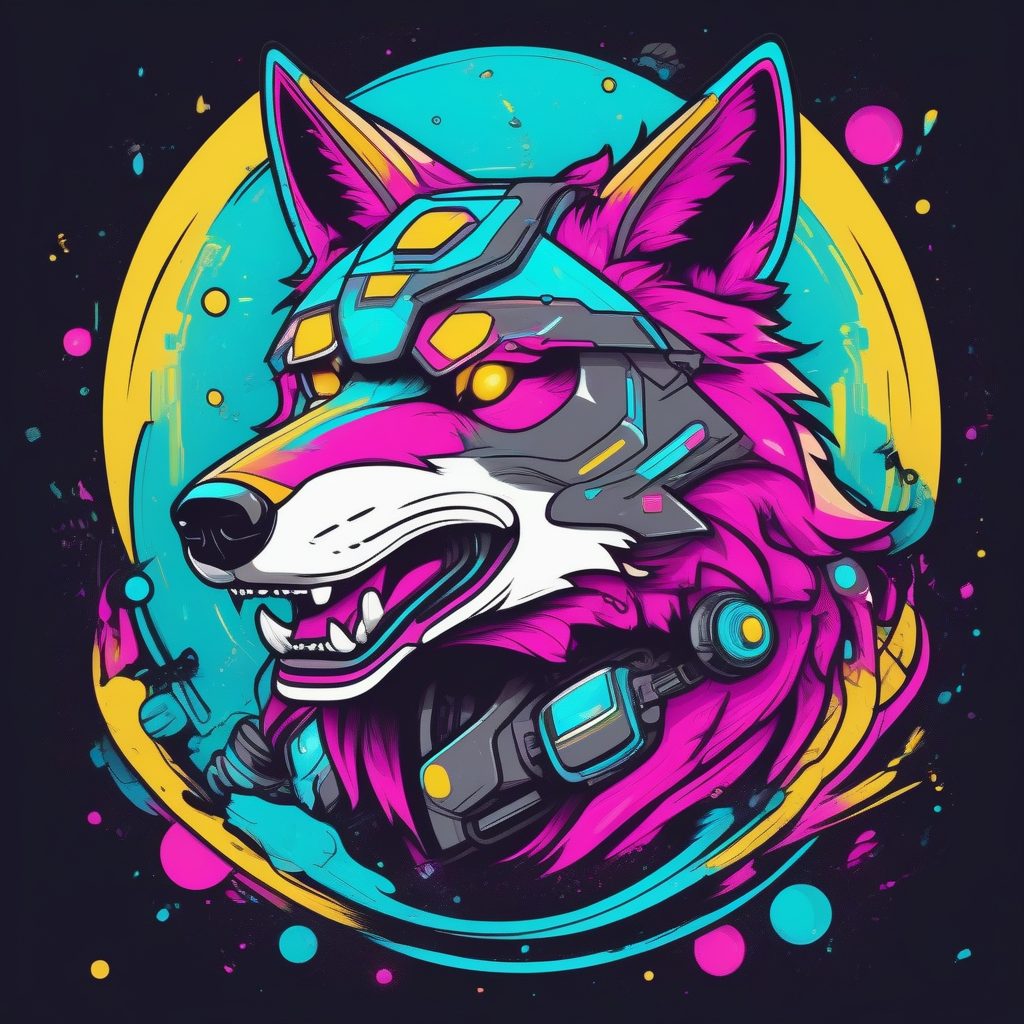 宇宙战狼机甲:赛博朋克风T恤吉祥物矢量插画AI提示词