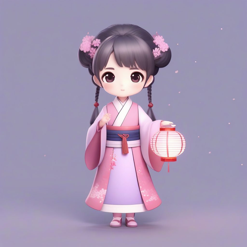 元气粉色汉服Q版小女孩:手提灯笼全身站立插画 1 元气粉色汉服Q版小女孩:手提灯笼全身站立插画