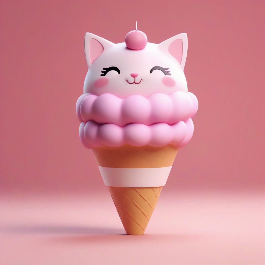 元气粉色甜点猫耳娘：Octane渲染Q版动态全身插画AI提示词