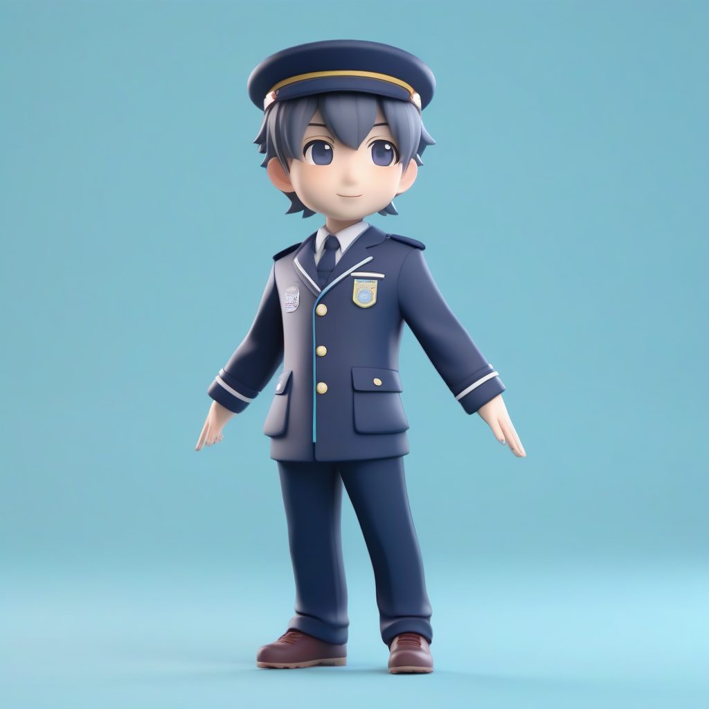 元气海军蓝JK制服Q版盲盒手办：C4D高精渲染全身站立照