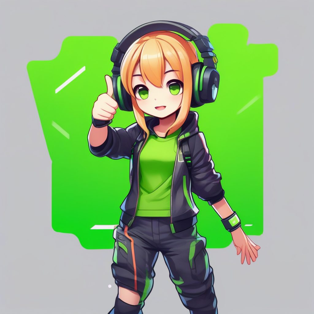 元气Q版游戏少女:竖起大拇指,纯霓虹绿背景提示词 3 元气Q版游戏少女:竖起大拇指,纯霓虹绿背景提示词