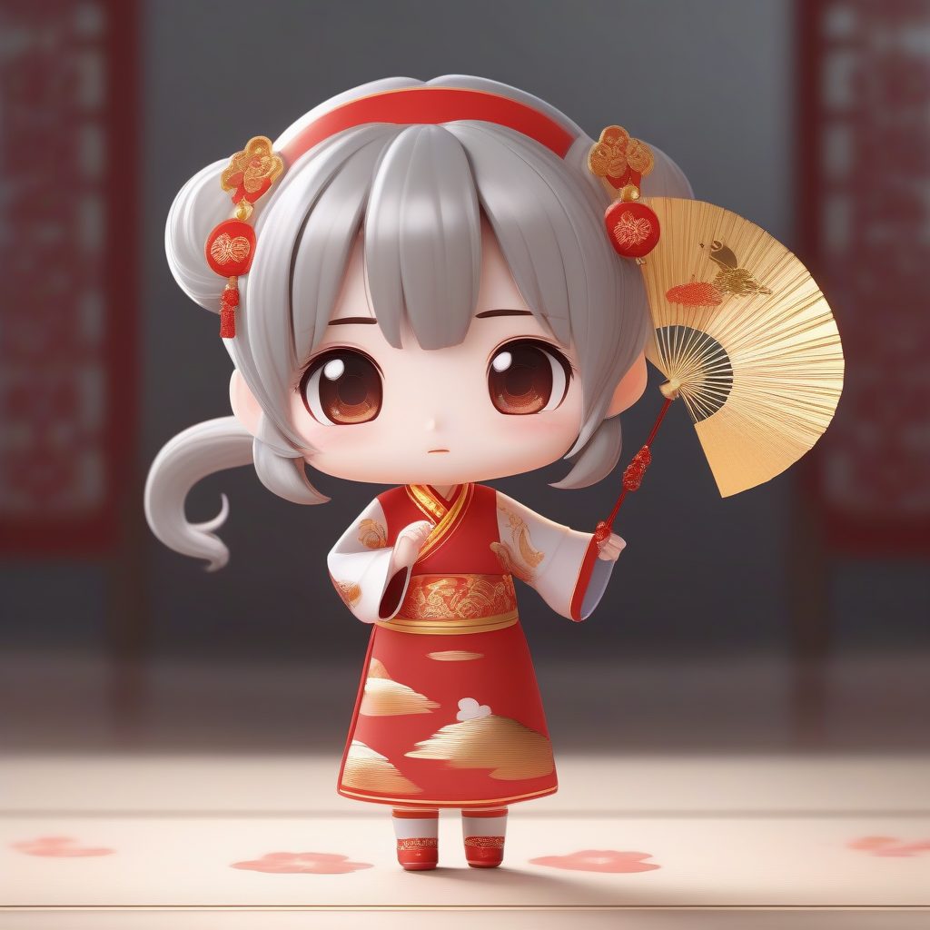 元气旗袍Q版少女：经典大红丝绸与光线追踪全身照