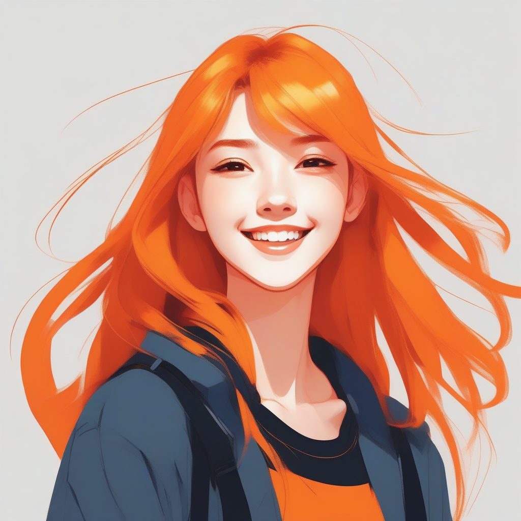 元气少女的极简主义肖像：纯色背景与平涂色彩艺术