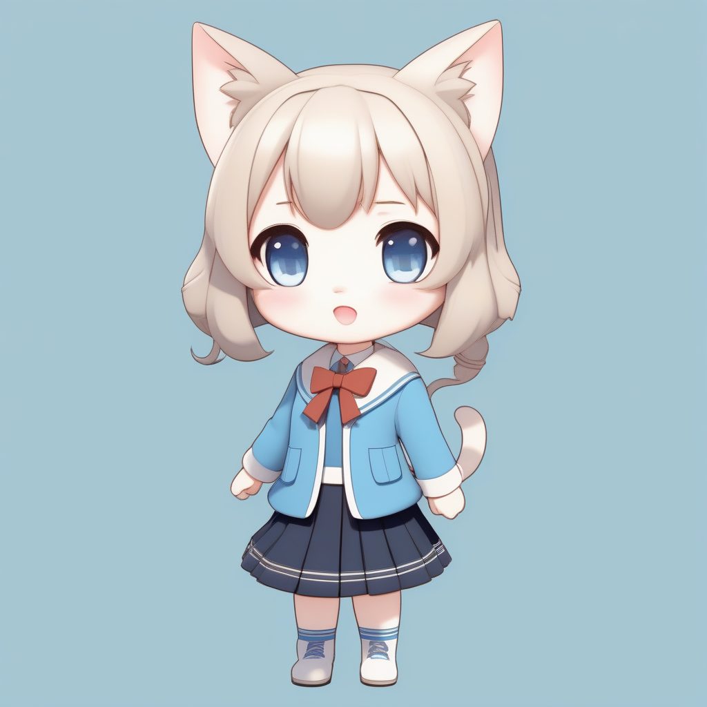元气校园风猫耳娘：超萌Q版制服动态写真