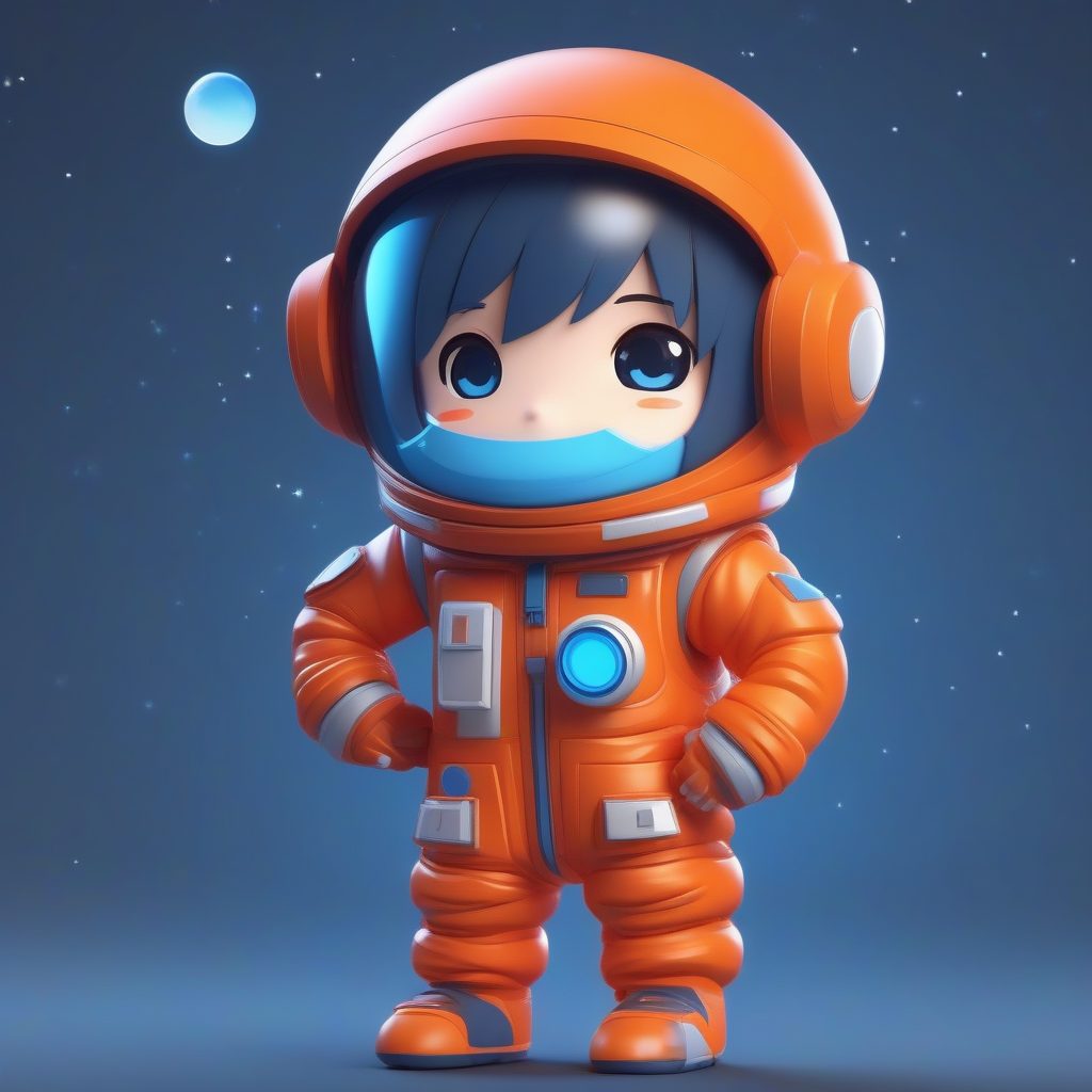 元气宇航员Q版男孩:3D盲盒手办风格,纯色深蓝背景 1 元气宇航员Q版男孩:3D盲盒手办风格,纯色深蓝背景