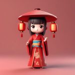 yuan xiao ti deng jie q ban han fu nyu hai hong se ao qun 3d mo xing rou he deng guang xuan ran