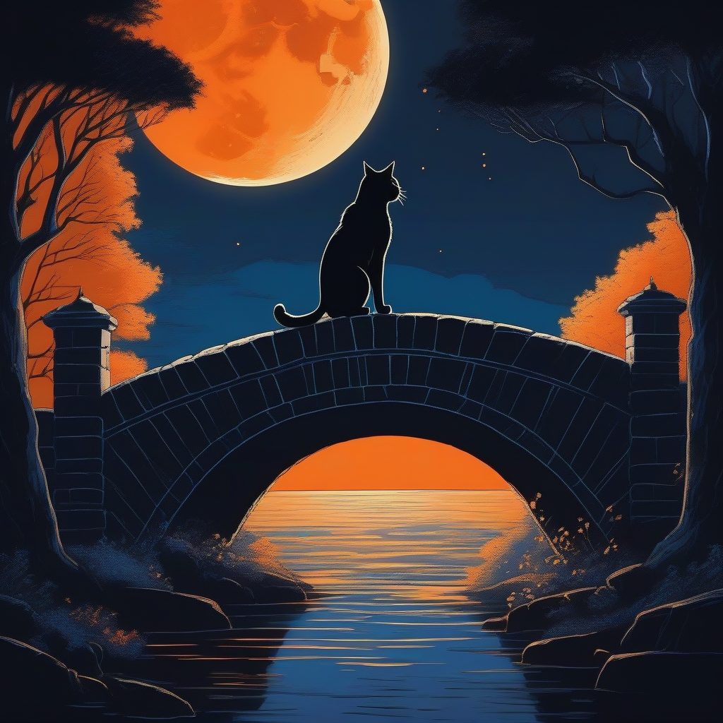 月光小径：穿过石桥的黑色身影