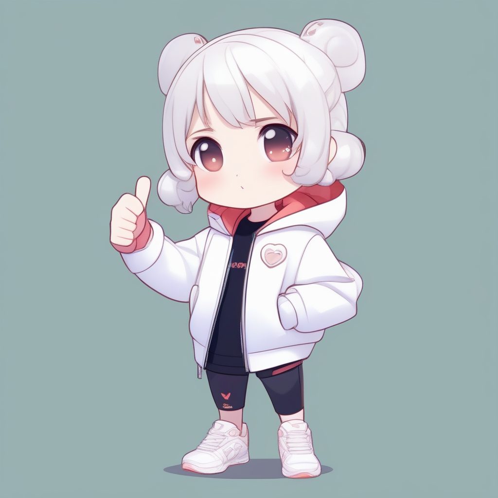 运动街头风Q版人物:运动夹克与自信姿态,纯白色极简背景