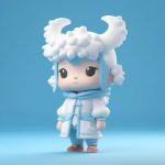 云朵牧羊人Q版:手捧蓬松云朵的3D全身渲染提示词 6 yun duo mu yang ren q ban shou peng peng song yun duo de 3d quan shen xuan ran ti shi ci