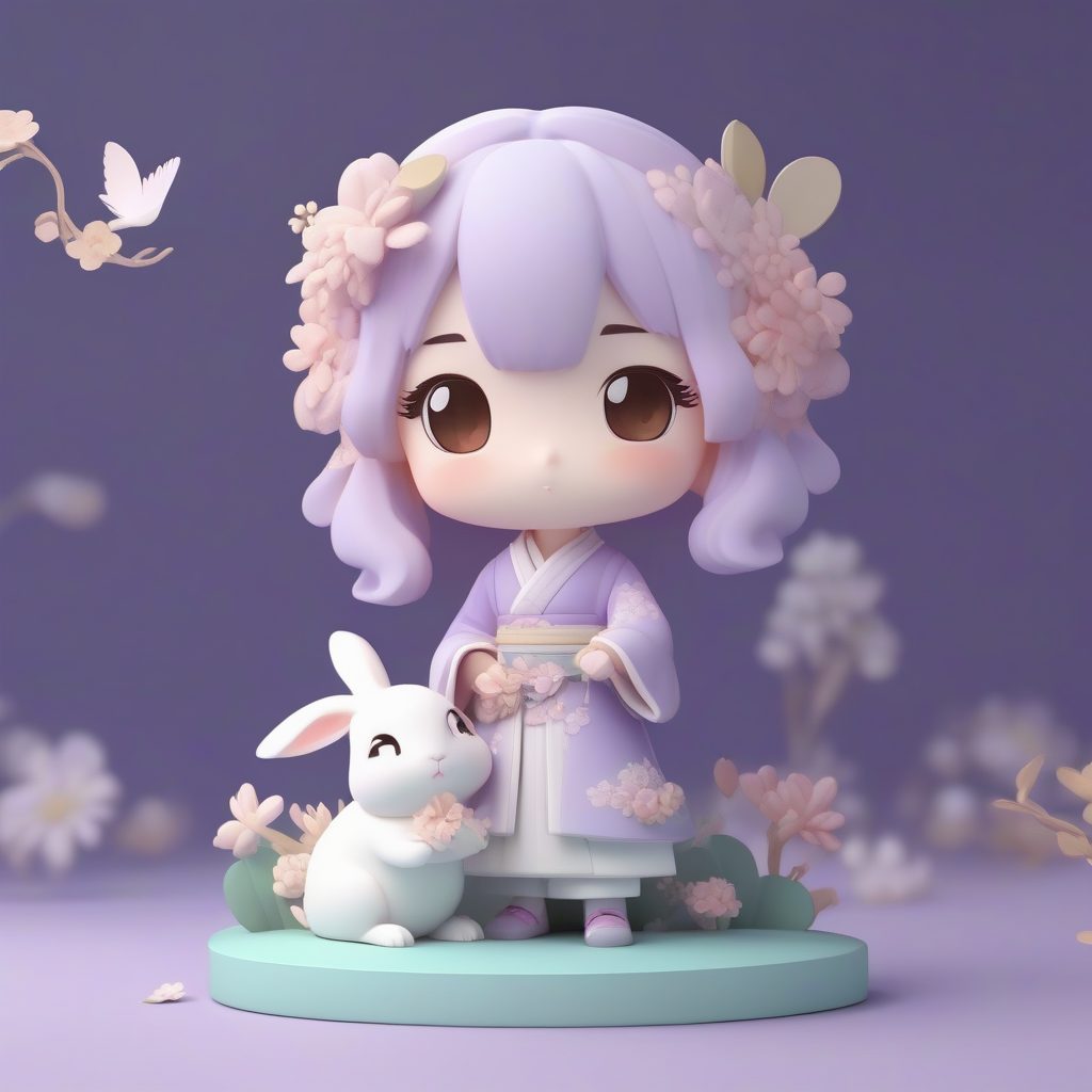 云朵上的少女：粉彩汉服与云堡配件的3D盲盒展示