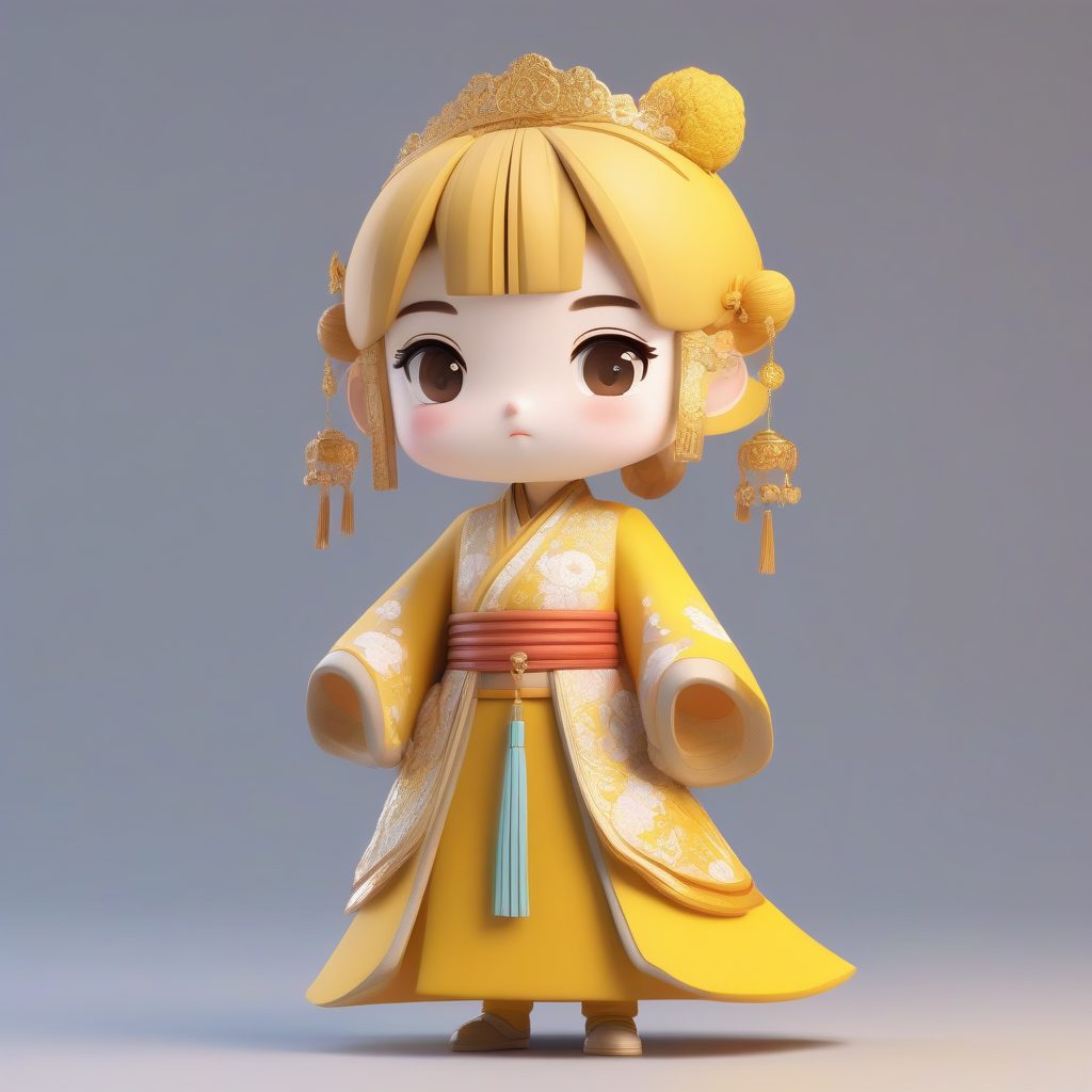 云肩马面裙：帝王黄Q版汉服手办，C4D高光站姿