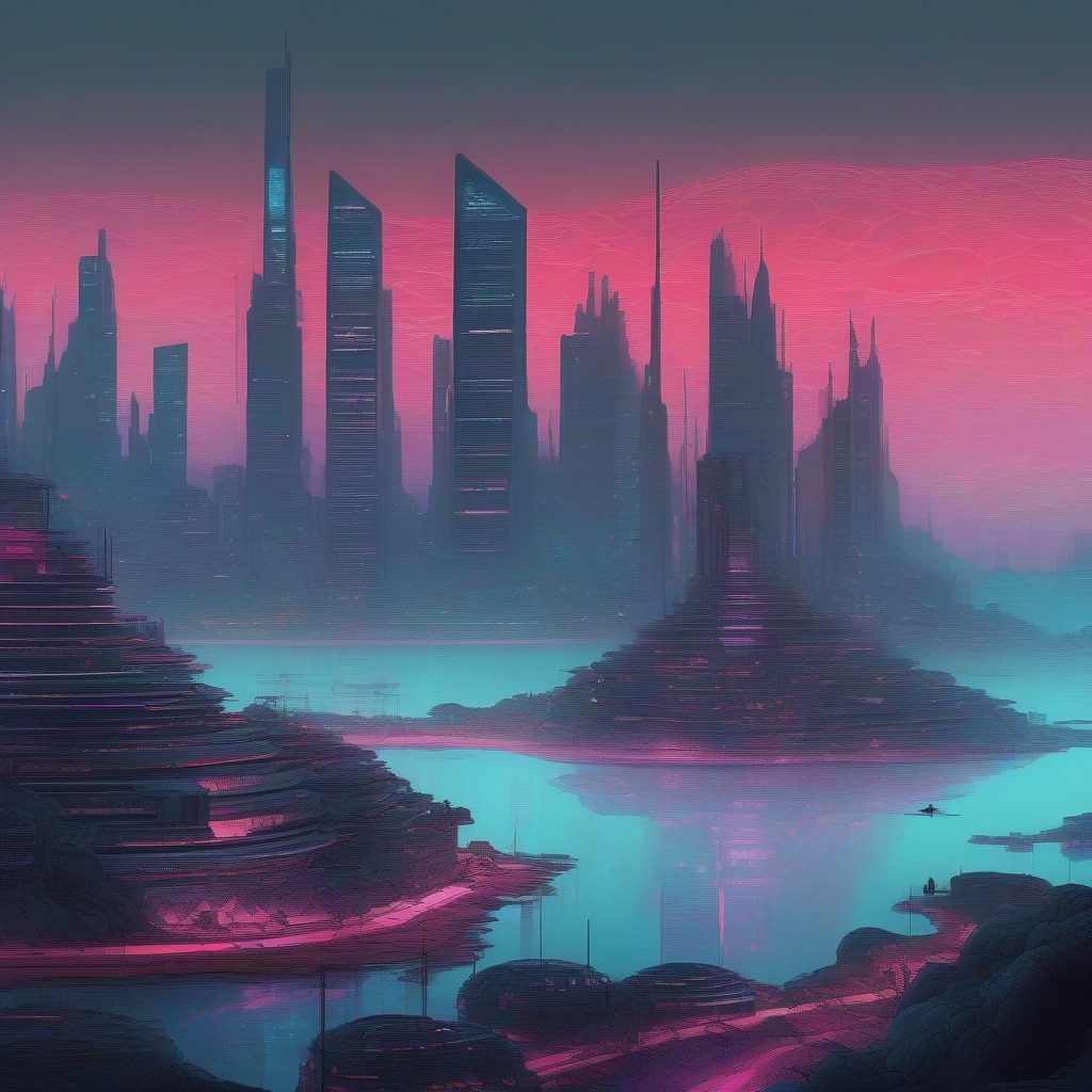 藻类朋克深海未来城：光绯色生物建筑纹理