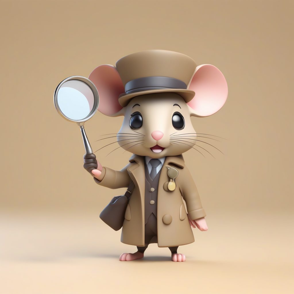 侦探风衣小老鼠：C4D光影Q版全身像，柔和卡其色背景