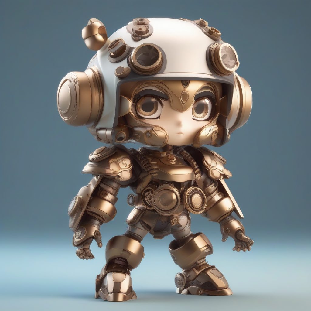 蒸汽朋克机械娘:Q版齿轮娃娃,粘土材质高精度渲染