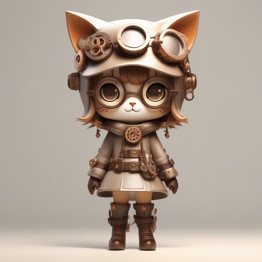 蒸汽朋克猫耳手办：粘土纹理与盲盒美学完美结合AI提示词
