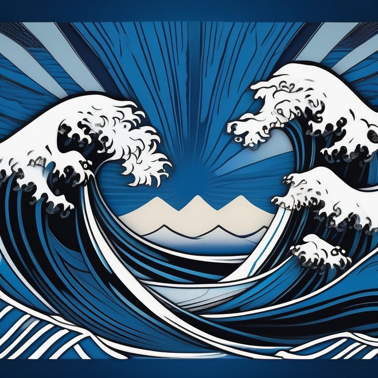 质感怀旧木版画艺术海浪