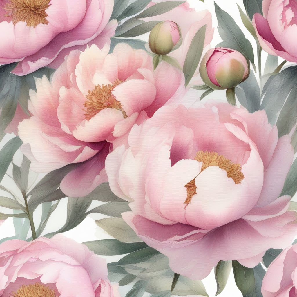 植物插画：清新柔和边缘的粉色牡丹特写水彩提示词