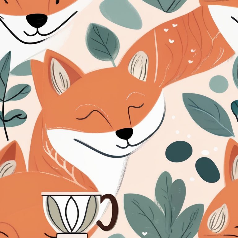 治愈系插画风格的小狐狸在咖啡馆