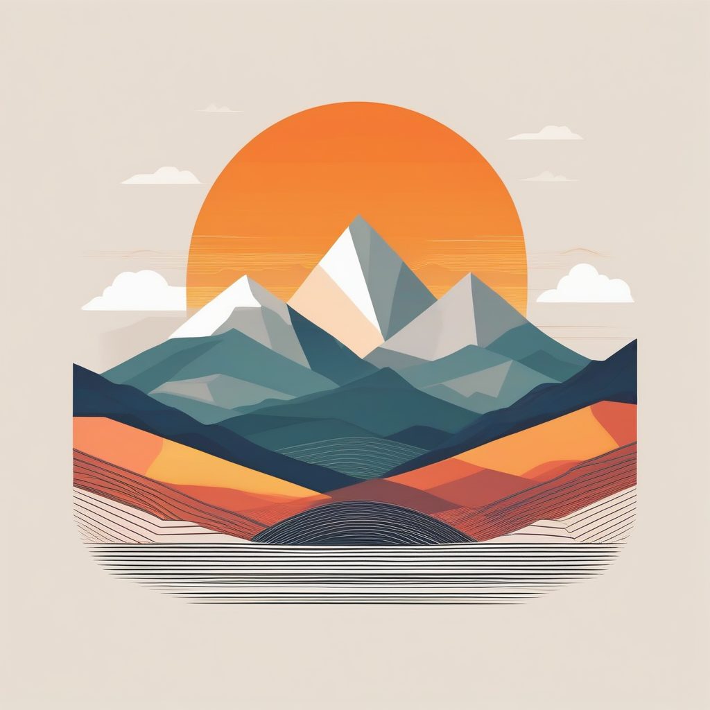 治愈系纯色块山景 T恤矢量图：抽象自然图形设计