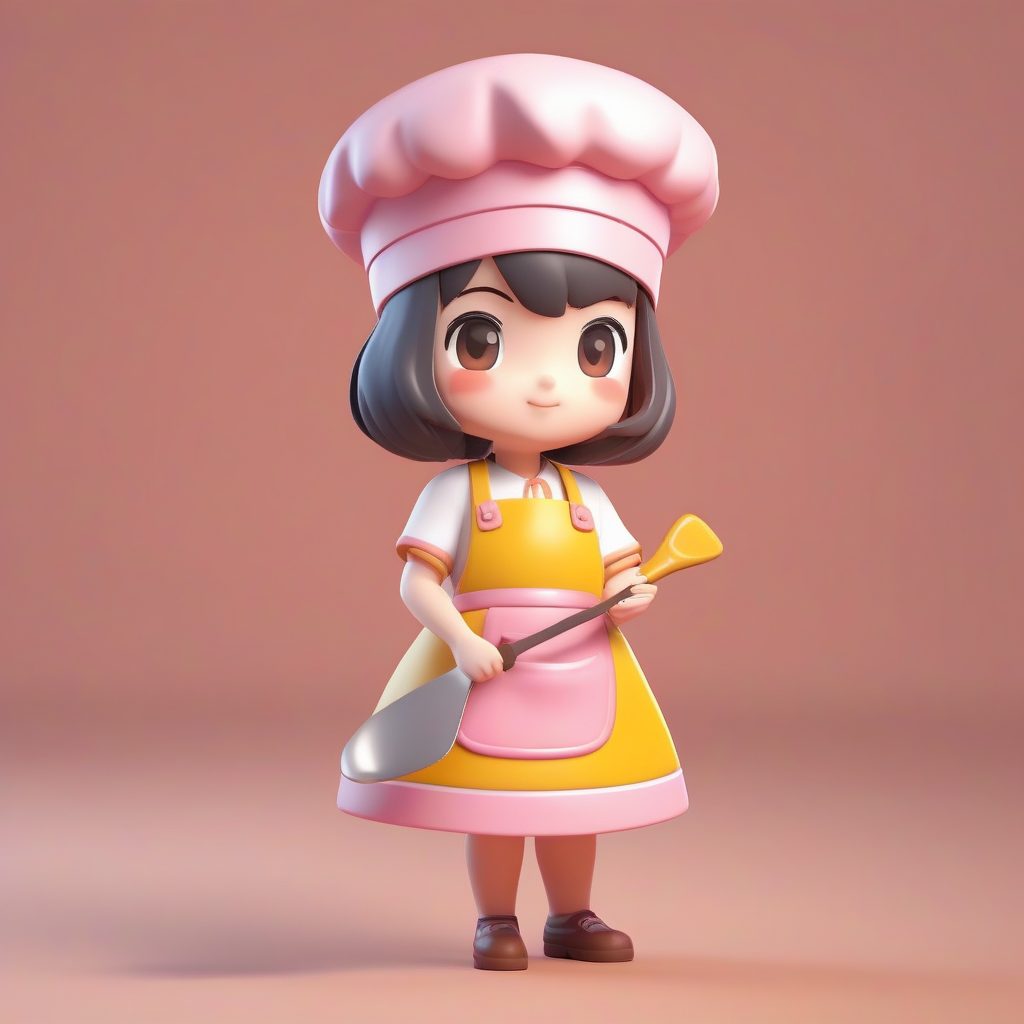 治愈系烘焙师:Q版甜点女孩全身像,明亮黄色纯色背景AI提示词 7 治愈系烘焙师:Q版甜点女孩全身像,明亮黄色纯色背景AI提示词