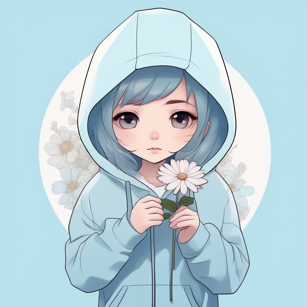 治愈系卡哇伊：害羞Q版人物与纯净蓝背景