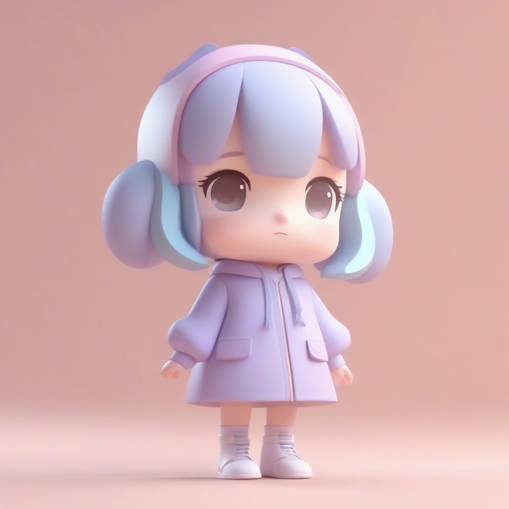 治愈系马卡龙Q版女孩：3D盲盒风站立手办渲染，极简涂鸦美学