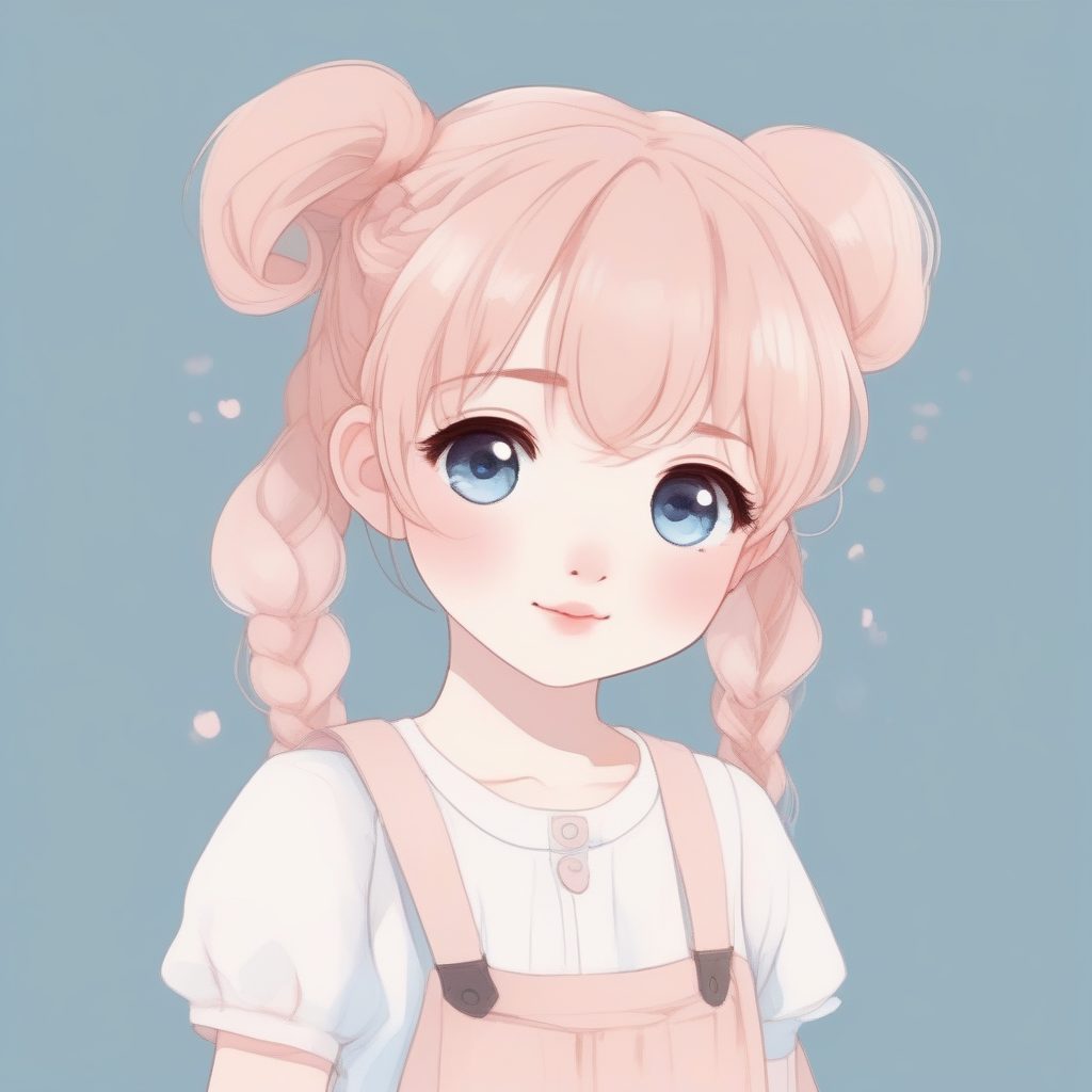治愈系马卡龙色Q版双马尾：柔和水彩全身插画AI提示词