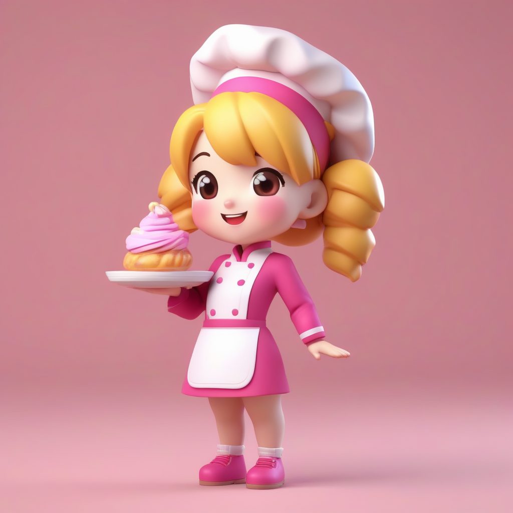 治愈系盲盒手办：粉色烘焙师Q版女孩3D建模图