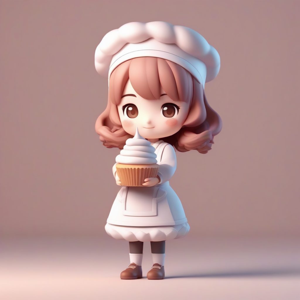 治愈系!盲盒甜点师Q版女孩:奶油色粘土材质C4D渲染图