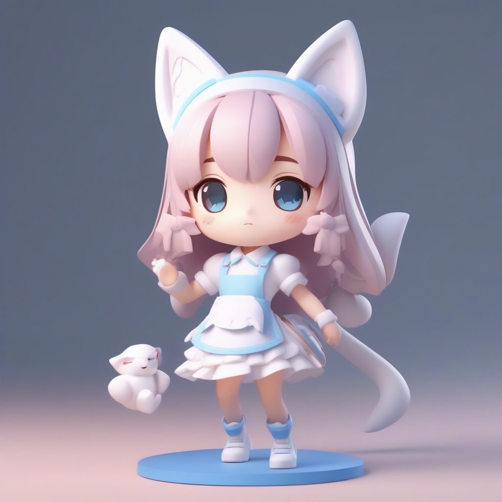 治愈系：猫耳女仆Q版手办 Octane渲染超清全身站姿